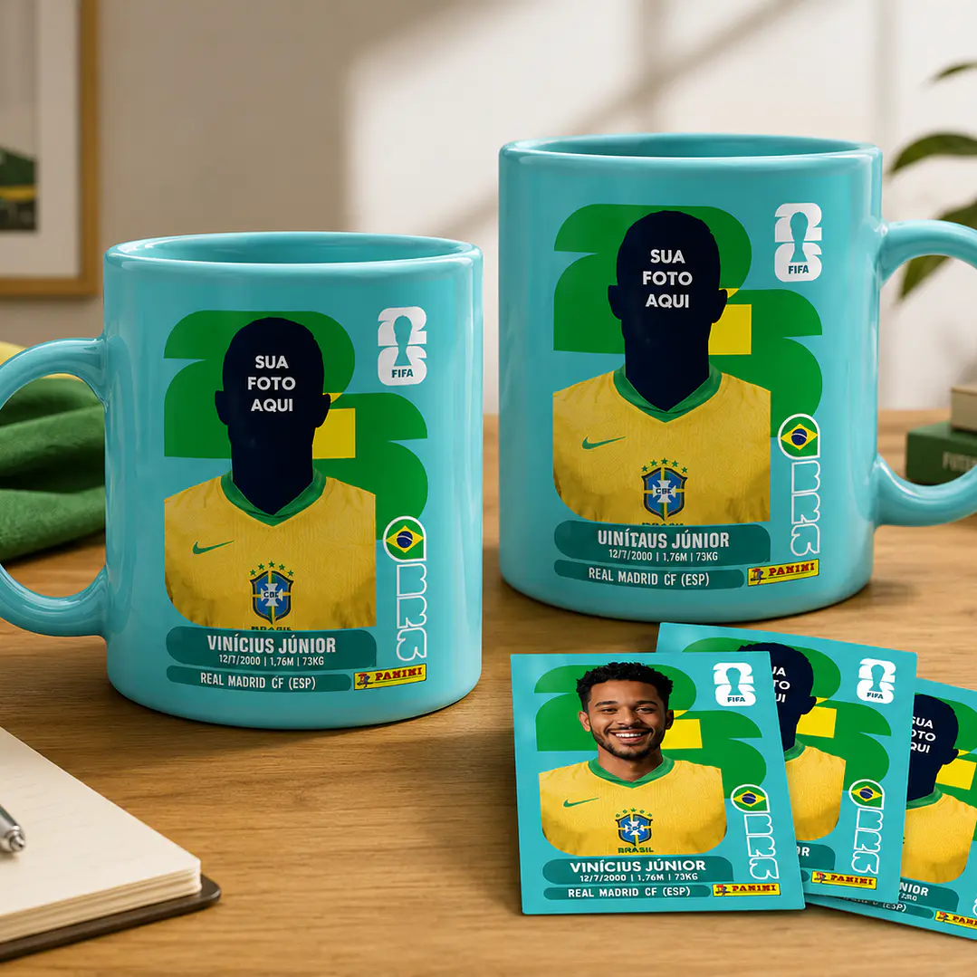 Arte Caneca + Figurinha Copa do Mundo 2026 Personalizada (Editável no Canva) – Kit Digital 5