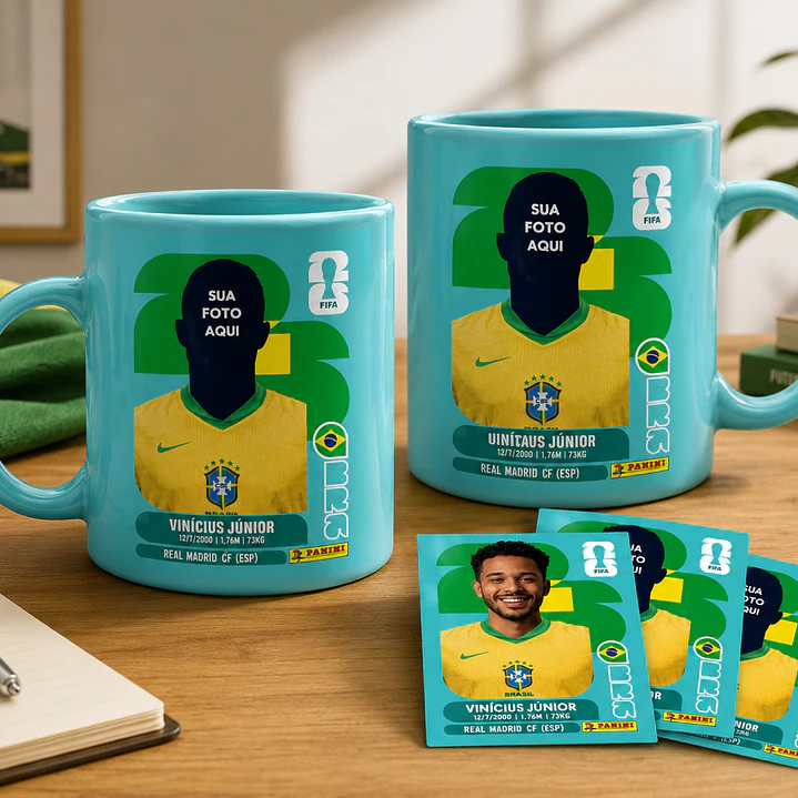 Arte Caneca + Figurinha Copa do Mundo 2026 Personalizada (Editável no Canva) – Kit Digital 5