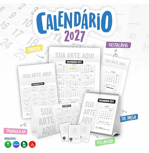 Mega Kit Calendário 2027 Editável Canva Corel PDF PNG