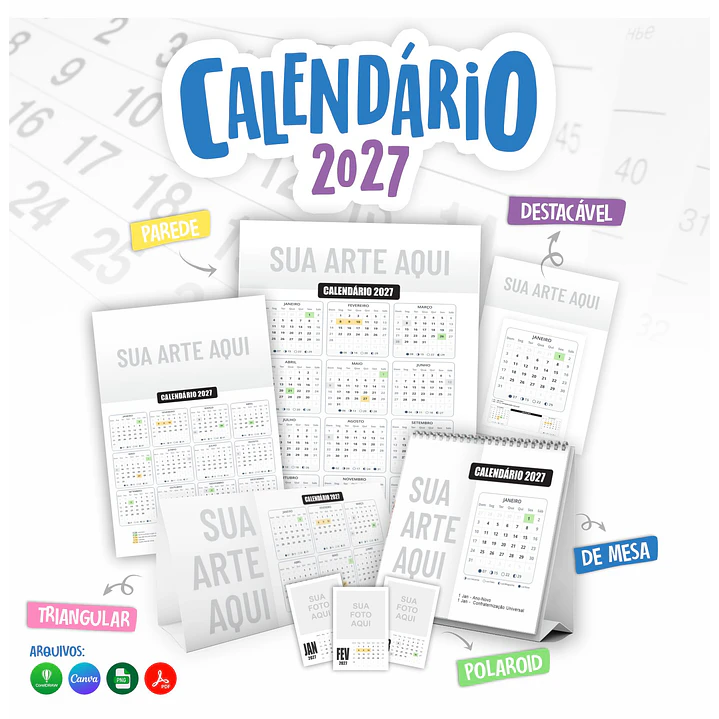 Mega Kit Calendário 2027 Editável Canva Corel PDF PNG 1