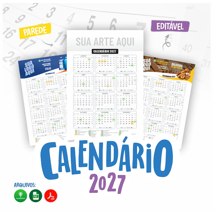Calendário de Parede 2027 Editável PNG PDF para Imprimir 1