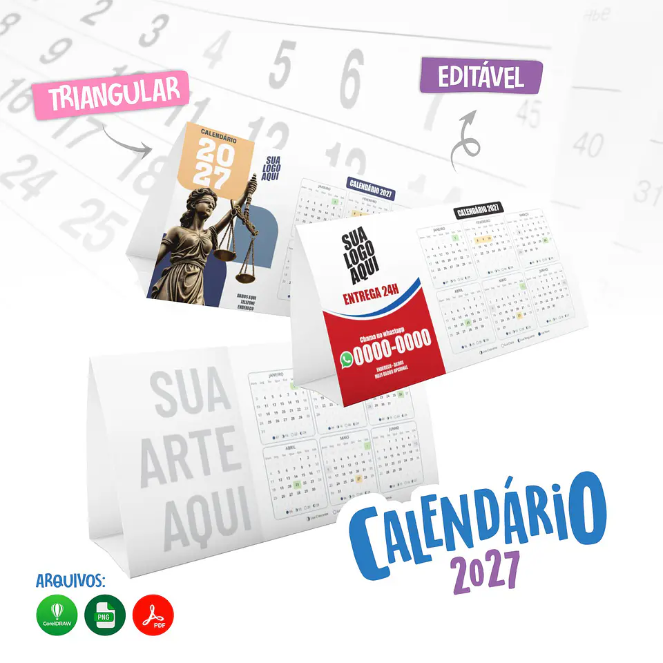 Calendário Triangular 2027 Editável PNG PDF para Imprimir 1