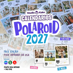 Calendário Polaroid 2027 Editável Canva PDF PNG