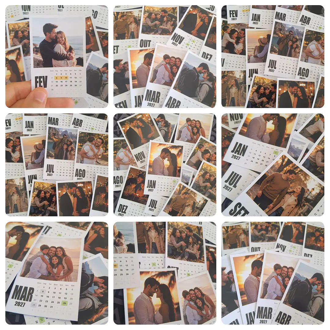 Calendário Polaroid 2027 Editável Canva PDF PNG 2