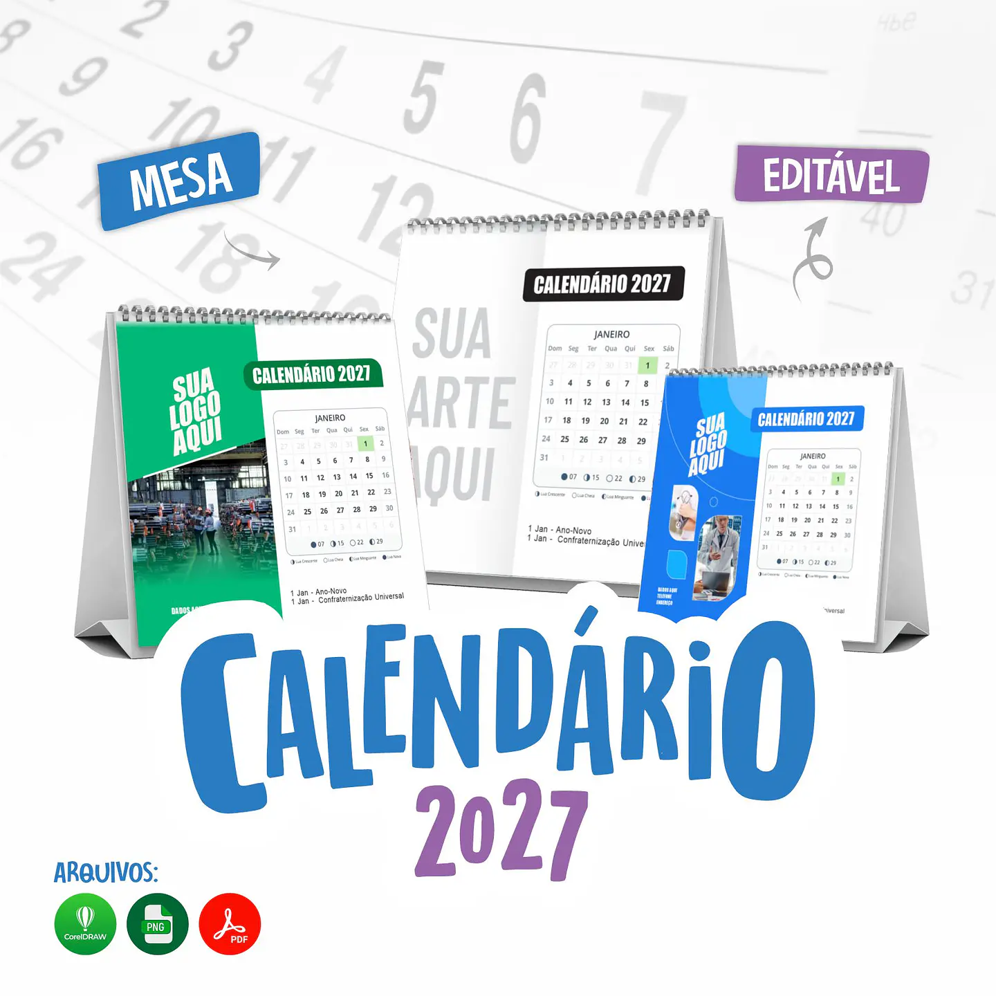 Mega Kit Calendário 2027 Editável Canva Corel PDF PNG 6