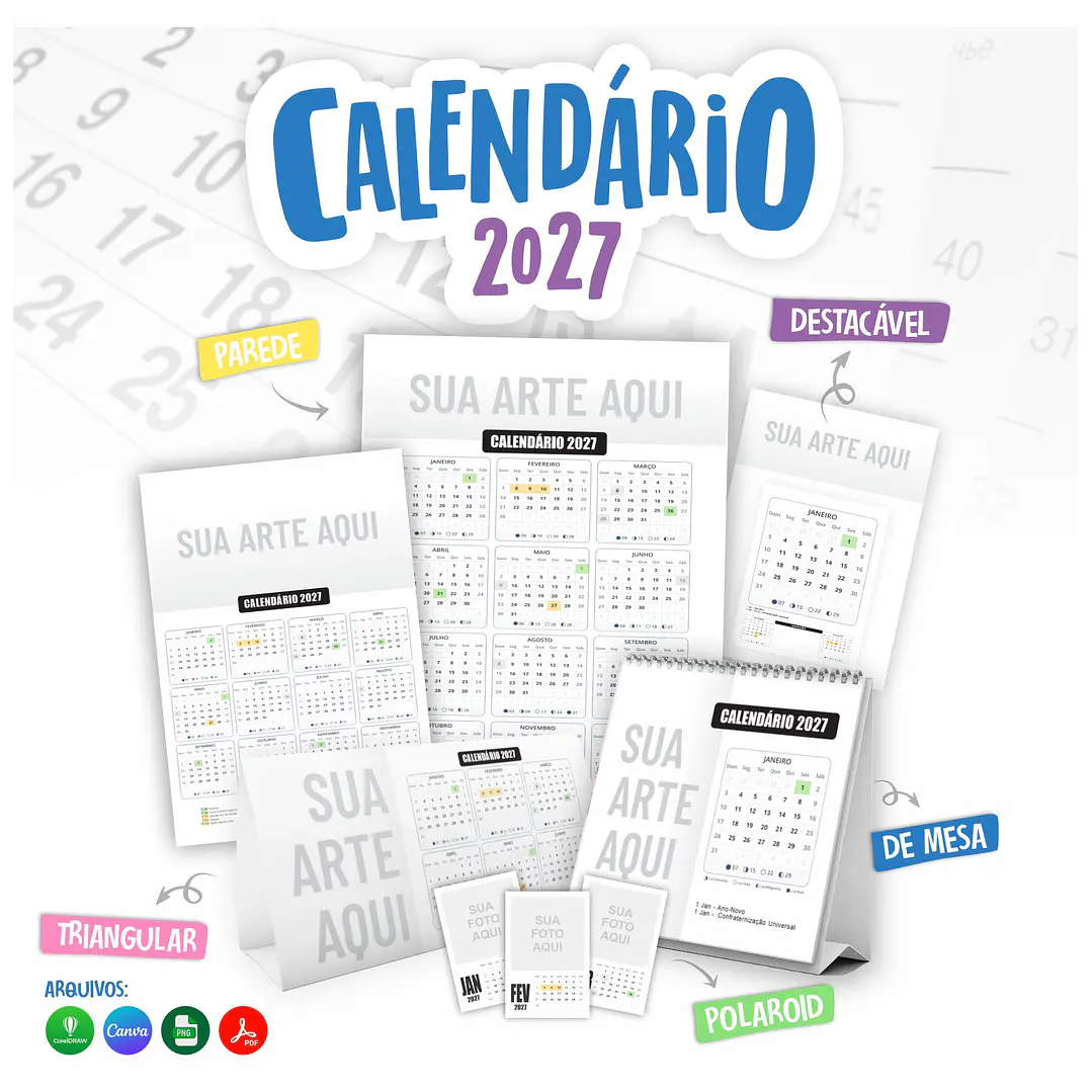 Mega Kit Calendário 2027 Editável Canva Corel PDF PNG 9