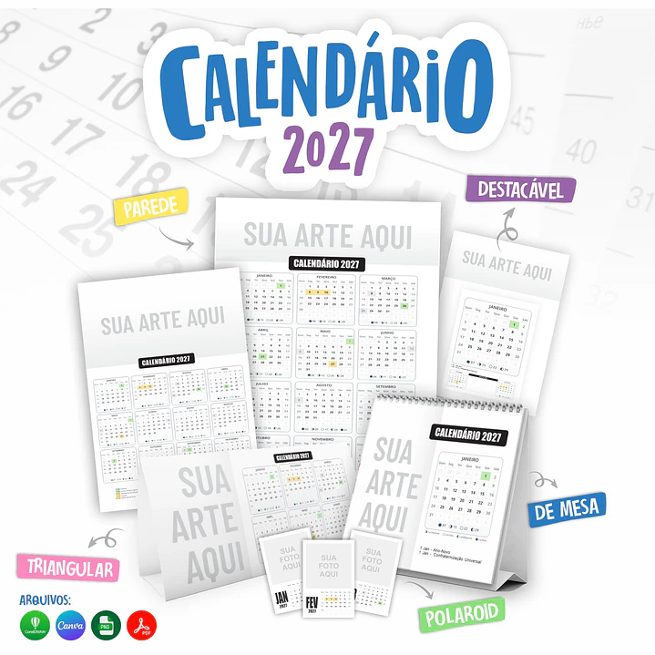 Mega Kit Calendário 2027 Editável Canva PDF PNG 8