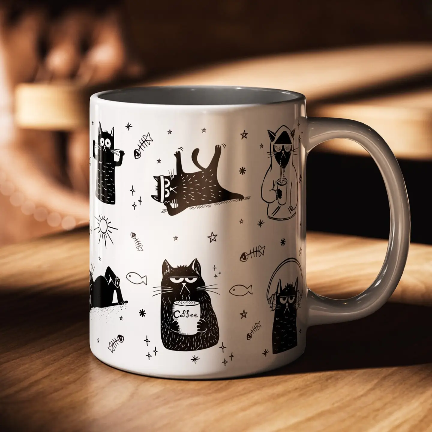 Arte Caneca Gatinhos Pretos Arquivo em Png 2