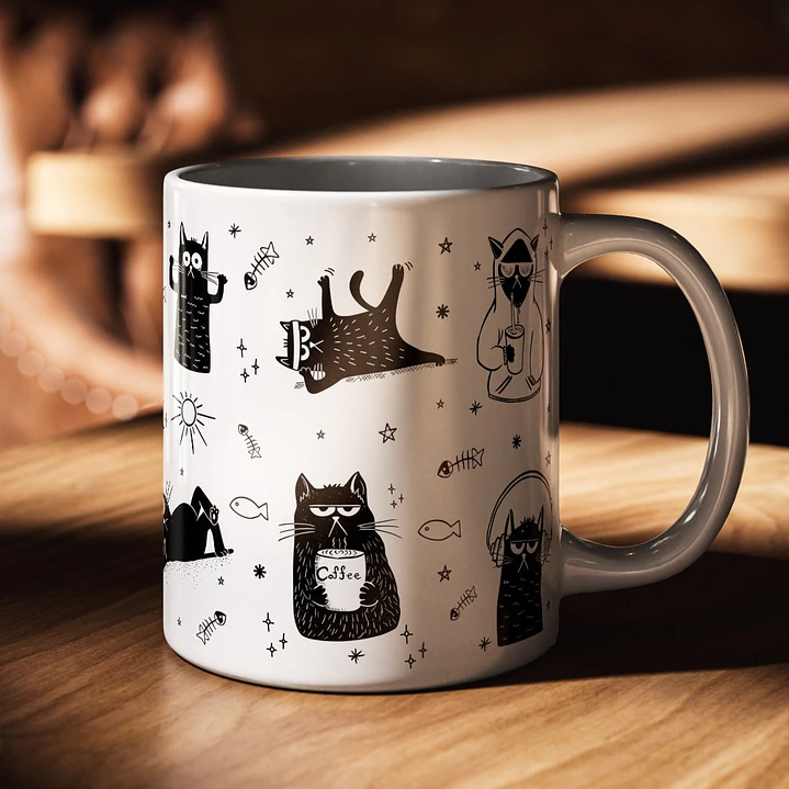 Arte Caneca Gatinhos Pretos Arquivo em Png 2