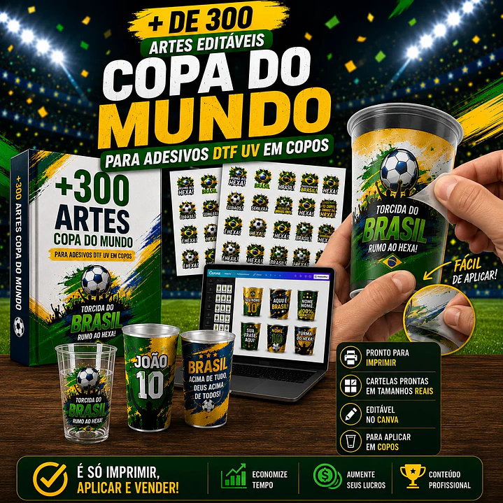 300 Artes para Dtf  Adesivos em Copo Copa Do Mundo Arquivo em Canva 1