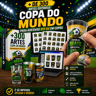 300 Artes para Dtf  Adesivos em Copo Copa Do Mundo Arquivo em Canva