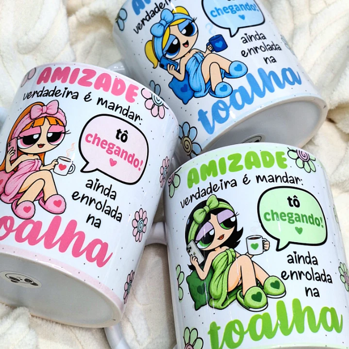 3 Artes para Caneca Amizade Verdadeira Meninas Super Poderosas Arquivo em Png 1