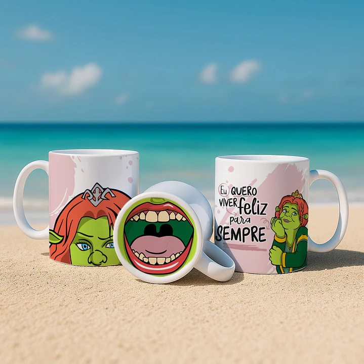 3 Artes para Caneca Sherek Fiona e Burro Bocão Arquivo em Jpg 1