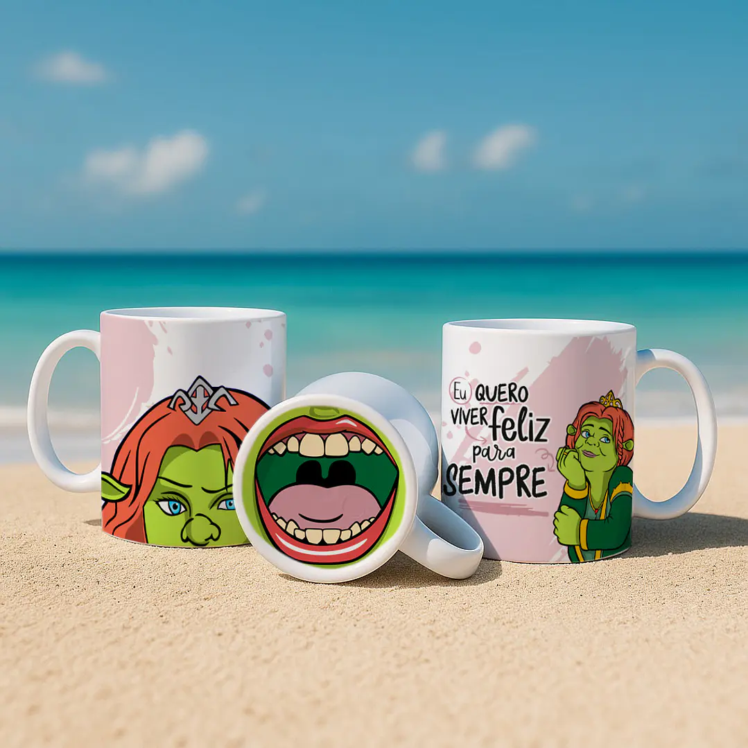 3 Artes para Caneca Sherek Fiona e Burro Bocão Arquivo em Jpg 1