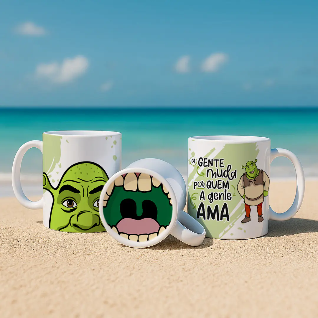 3 Artes para Caneca Sherek Fiona e Burro Bocão Arquivo em Jpg 2