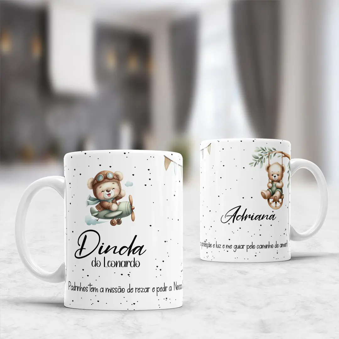 10 Artes para Caneca Padrinhos Ursinhos Minimalista Arquivo Editável  1