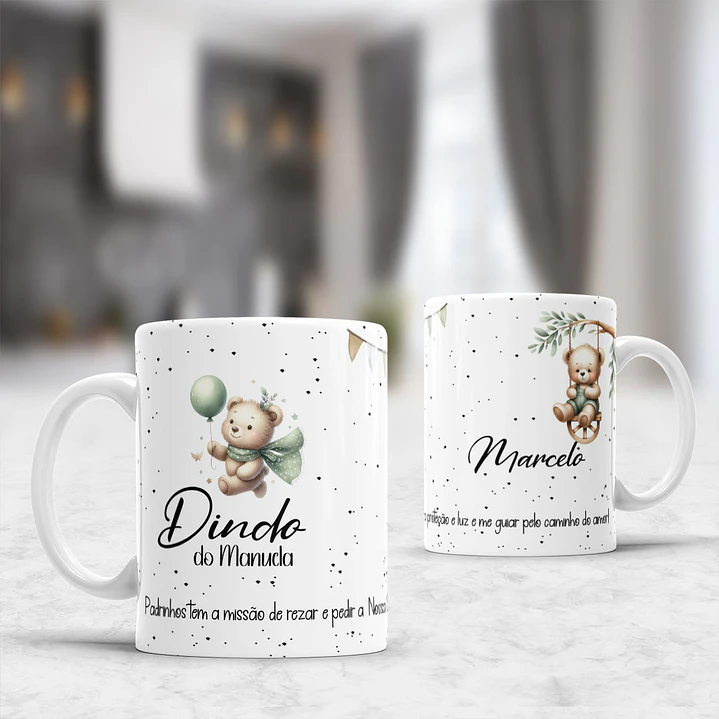 10 Artes para Caneca Padrinhos Ursinhos Minimalista Arquivo Editável  2