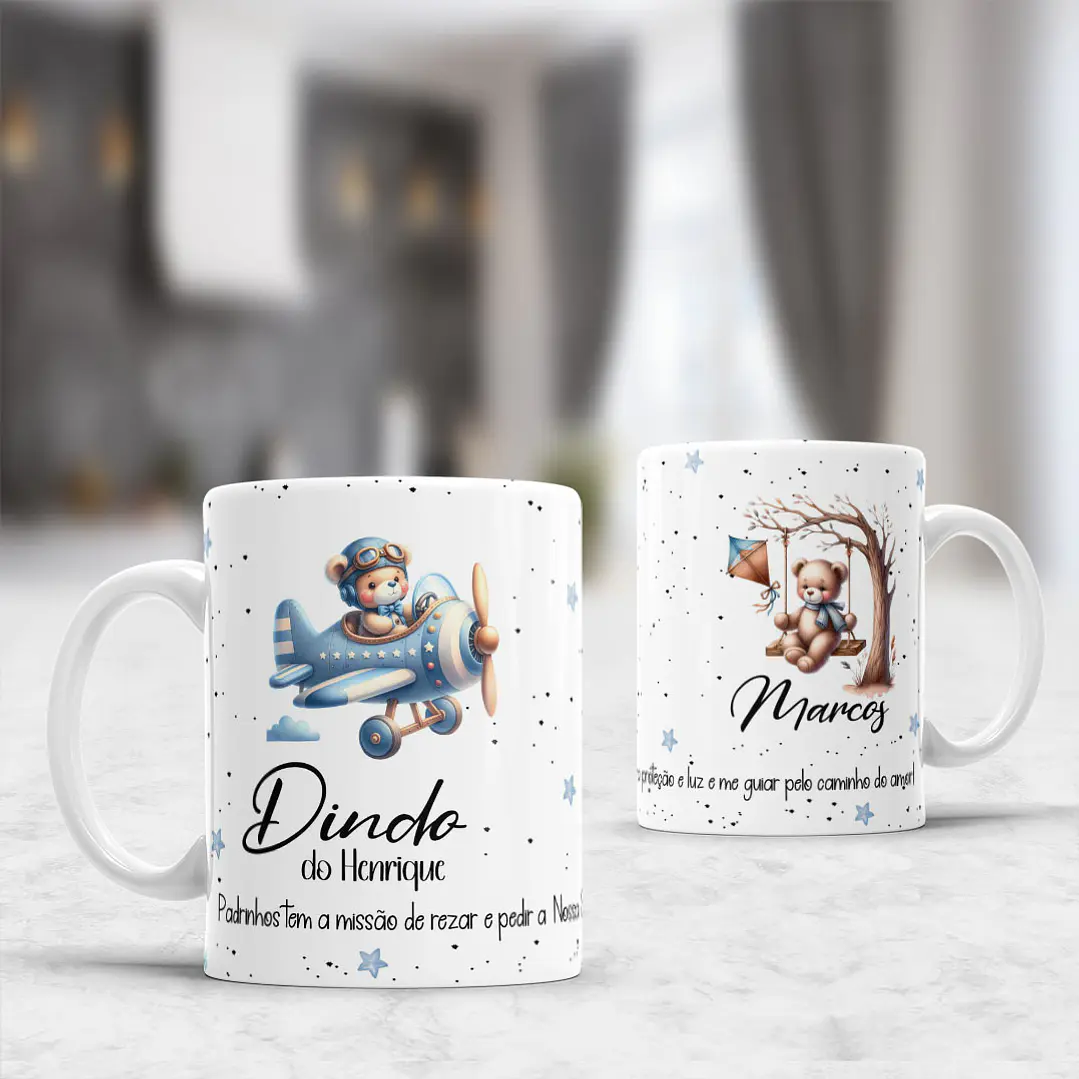 10 Artes para Caneca Padrinhos Ursinhos Minimalista Arquivo Editável  3