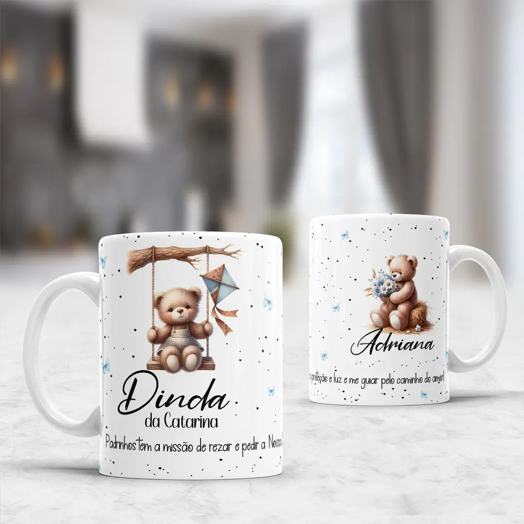 10 Artes para Caneca Padrinhos Ursinhos Minimalista Arquivo Editável  4