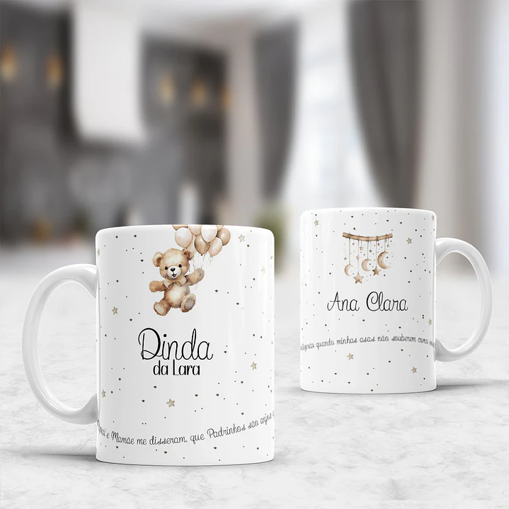 10 Artes para Caneca Padrinhos Ursinhos Minimalista Arquivo Editável  7