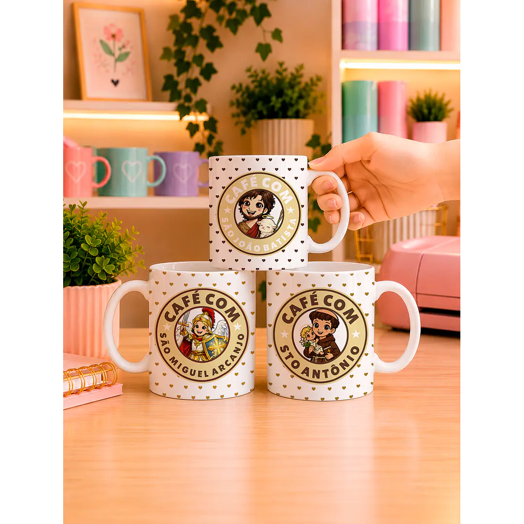 10 Artes para Caneca Santinhos Catolicos Café com Voce Arquivo Editável  3