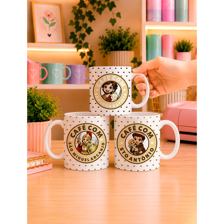 10 Artes para Caneca Santinhos Catolicos Café com Voce Arquivo Editável  3