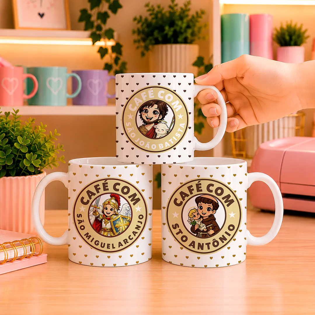 10 Artes para Caneca Santinhos Catolicos Café com Voce Arquivo Editável  3