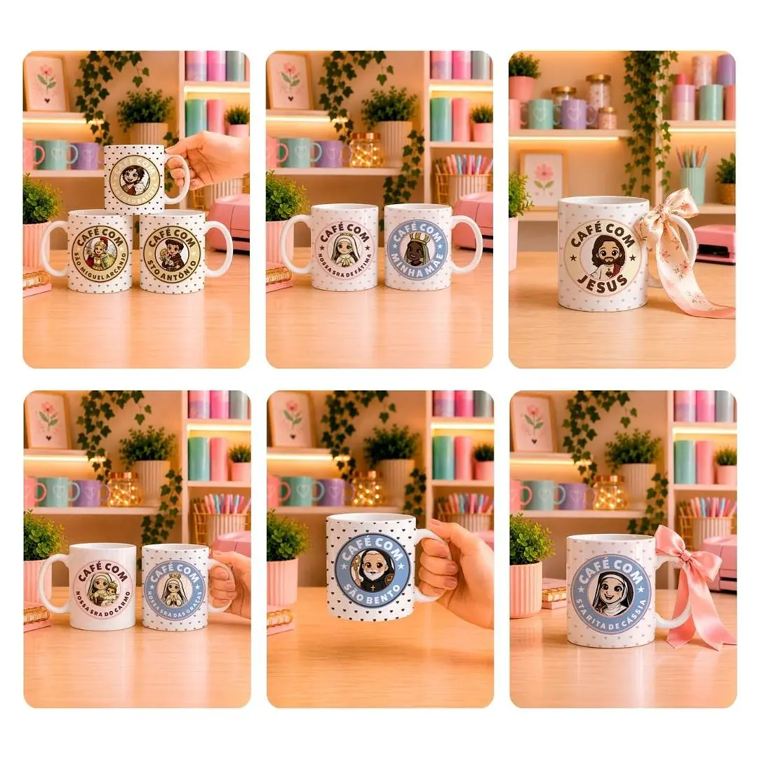 10 Artes para Caneca Santinhos Catolicos Café com Voce Arquivo Editável  5