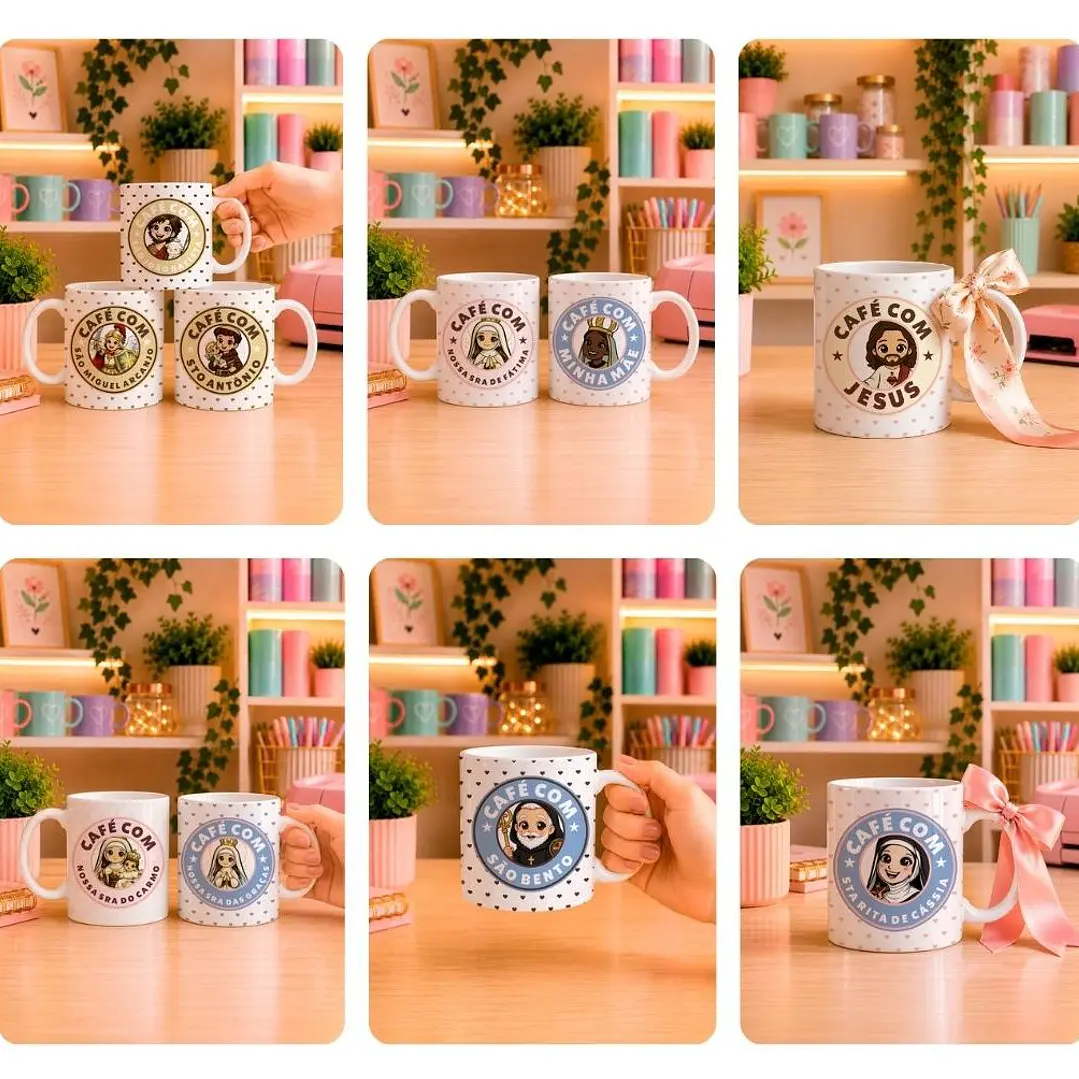 10 Artes para Caneca Santinhos Catolicos Café com Voce Arquivo Editável  5
