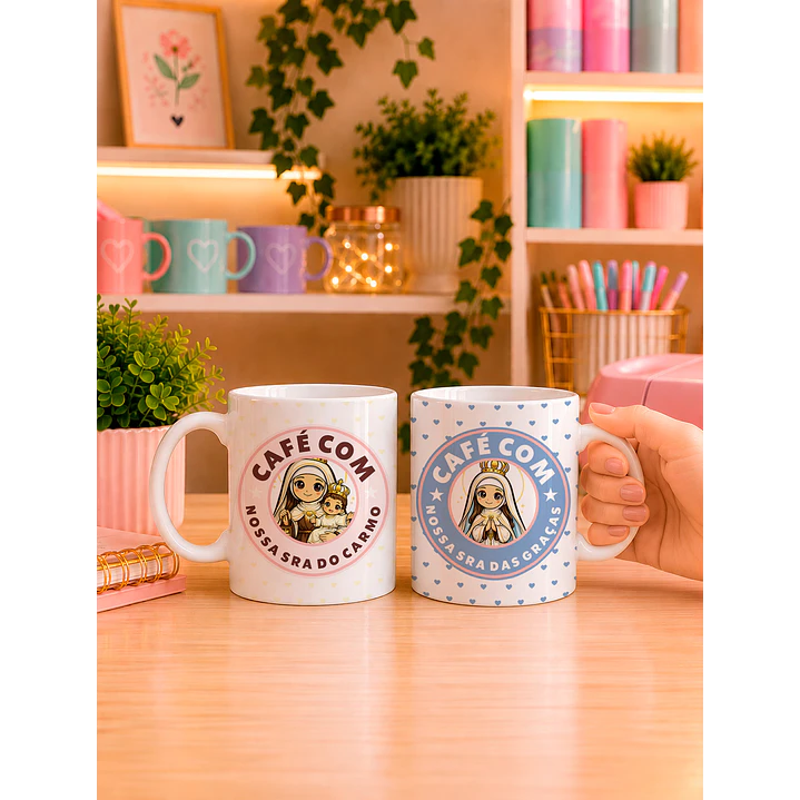10 Artes para Caneca Santinhos Catolicos Café com Voce Arquivo Editável  6