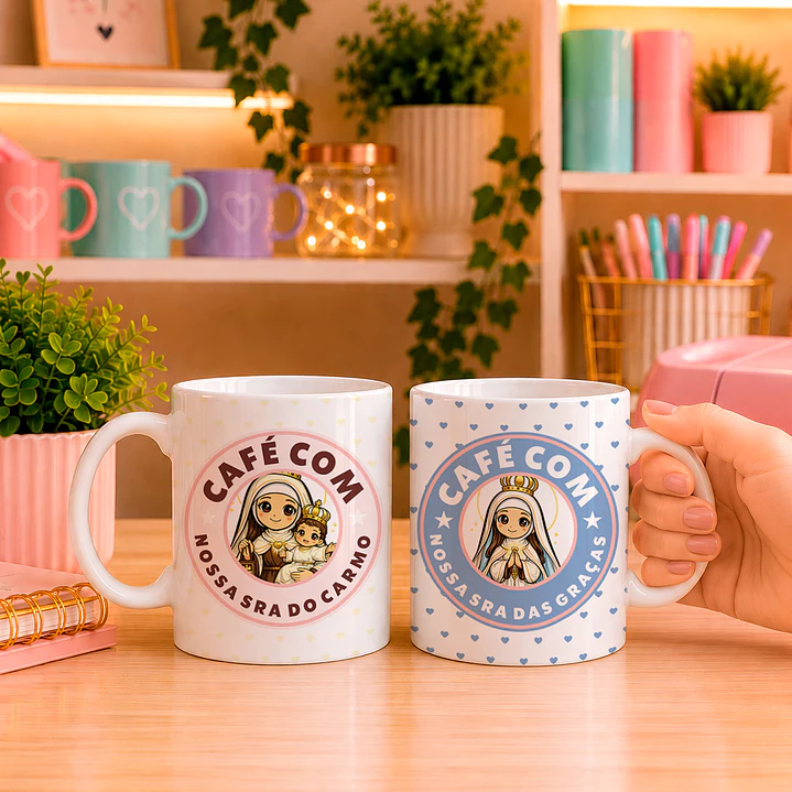 10 Artes para Caneca Santinhos Catolicos Café com Voce Arquivo Editável  6