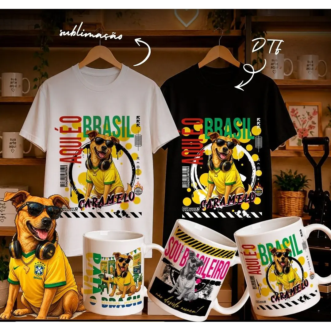 23 Artes para Caneca e Camisa Cãozinho Caramelo Brasil Arquivo em Png  3