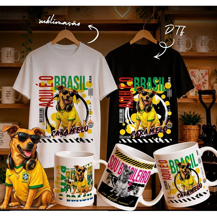 23 Artes para Caneca e Camisa Cãozinho Caramelo Brasil Arquivo em Png  3