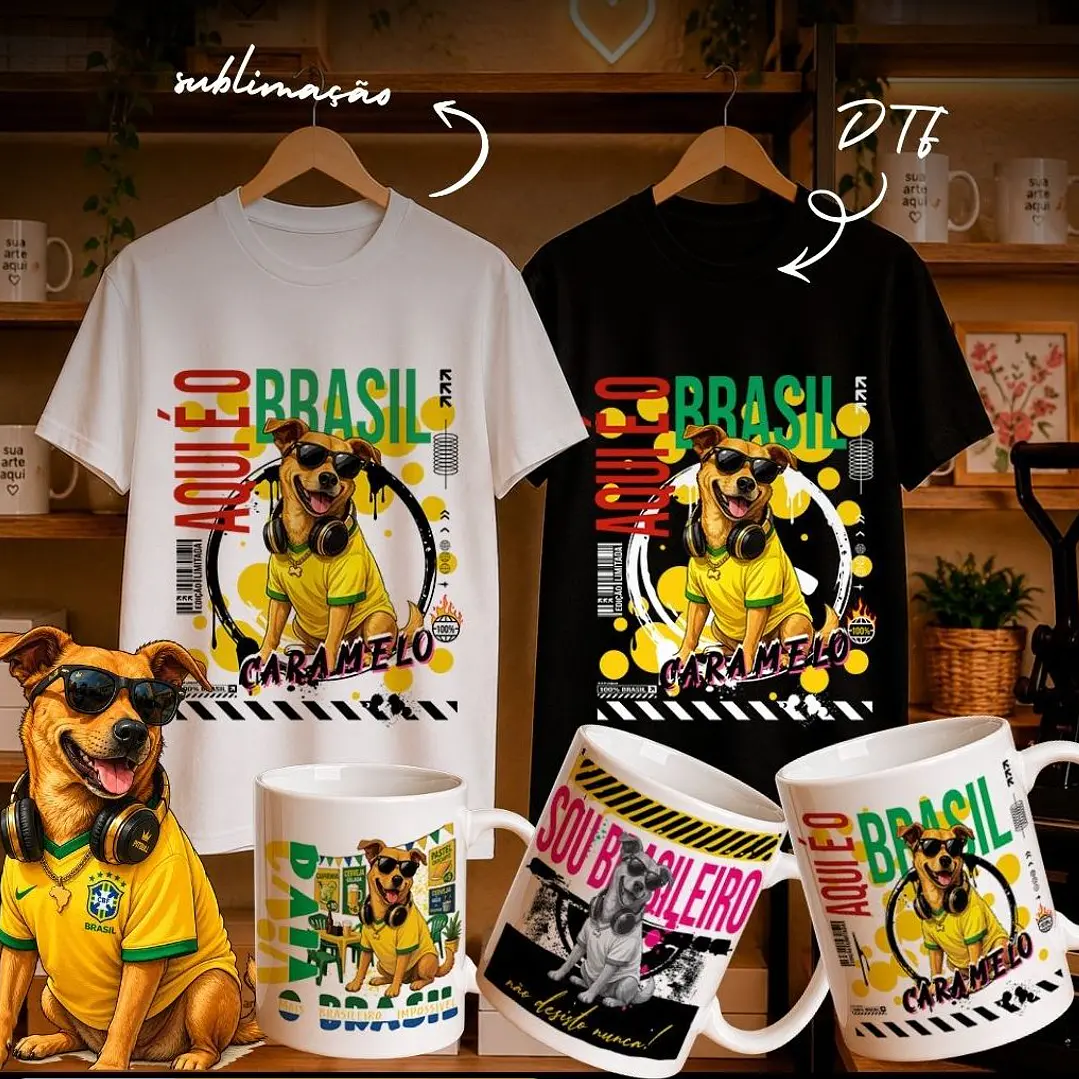 23 Artes para Caneca e Camisa Cãozinho Caramelo Brasil Arquivo em Png  3