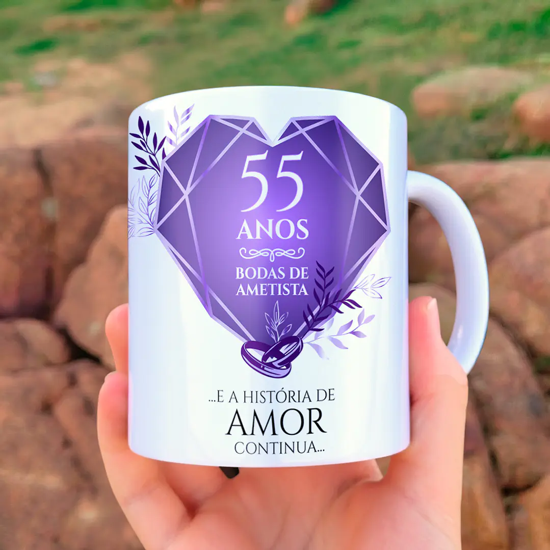Arte para Caneca Bodas de Ametista 55 Anos de Casamentos Arquivo Editável 4