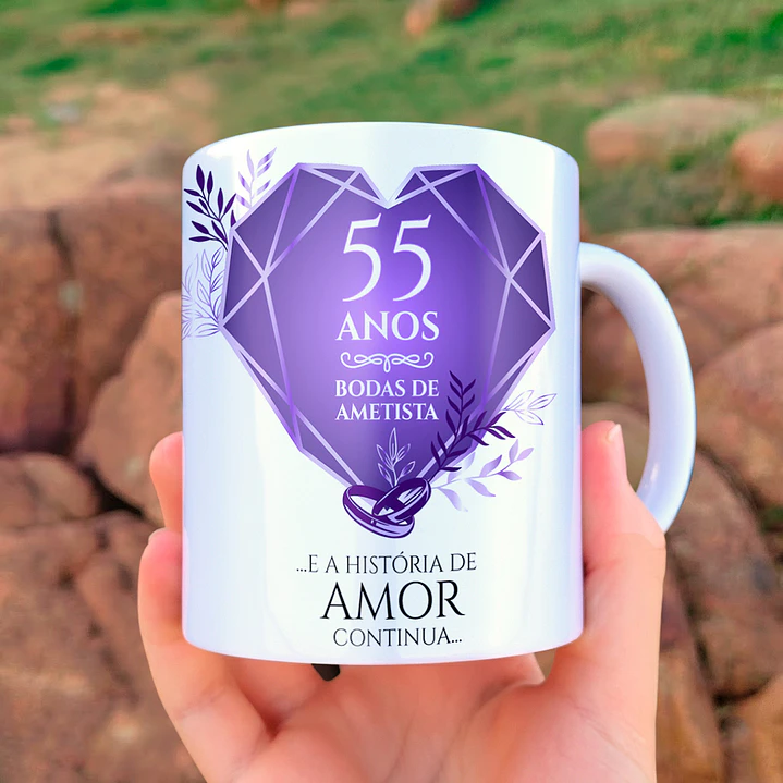 Arte para Caneca Bodas de Ametista 55 Anos de Casamentos Arquivo Editável 4