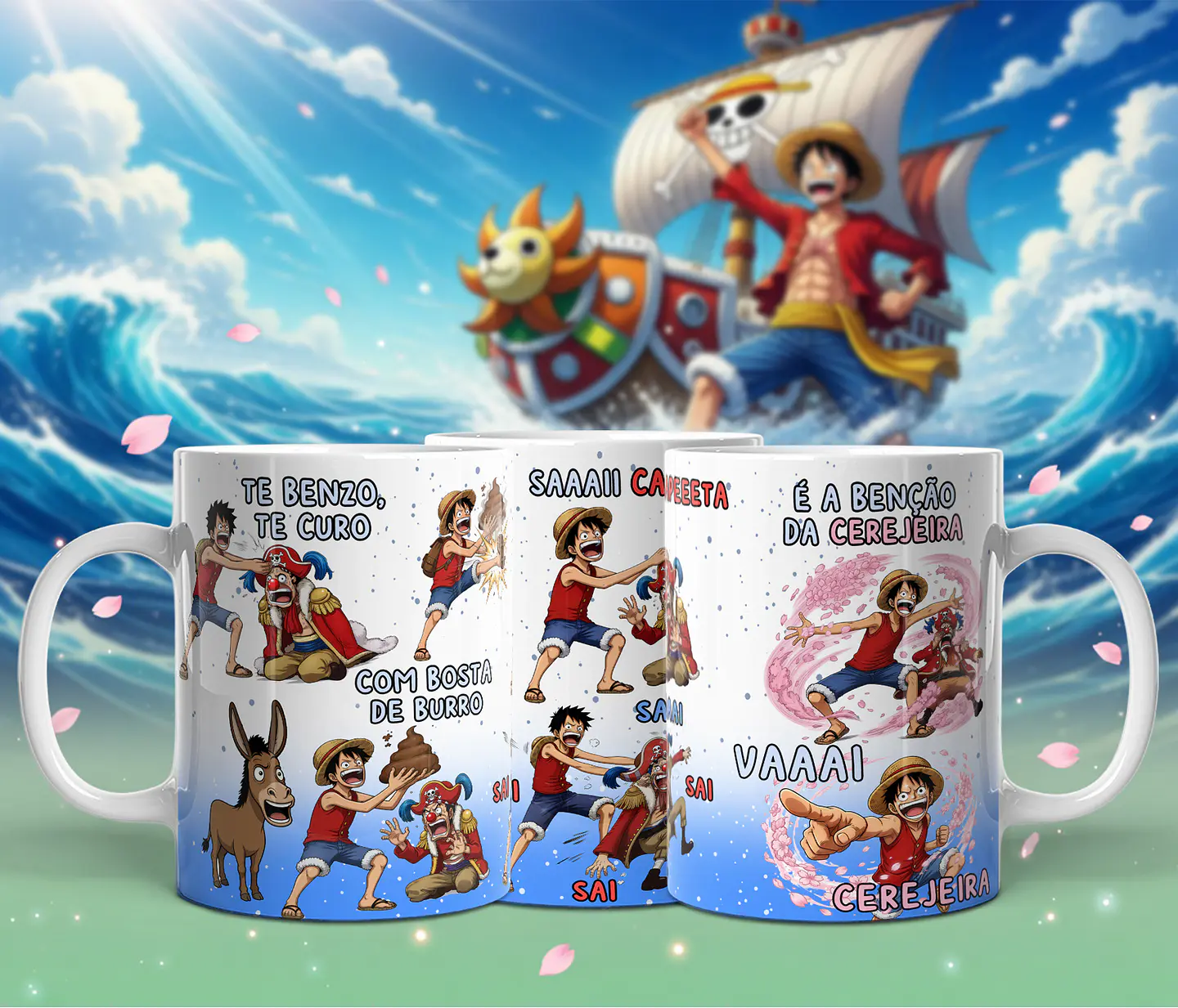 Artes para Caneca te benzo, te curo, saaaii caapeeeta, é a benção da cerejeira, com bosta de burro, saaai, vaaai, cerejeira, sai, sai, sai. Arquivo em Png 1
