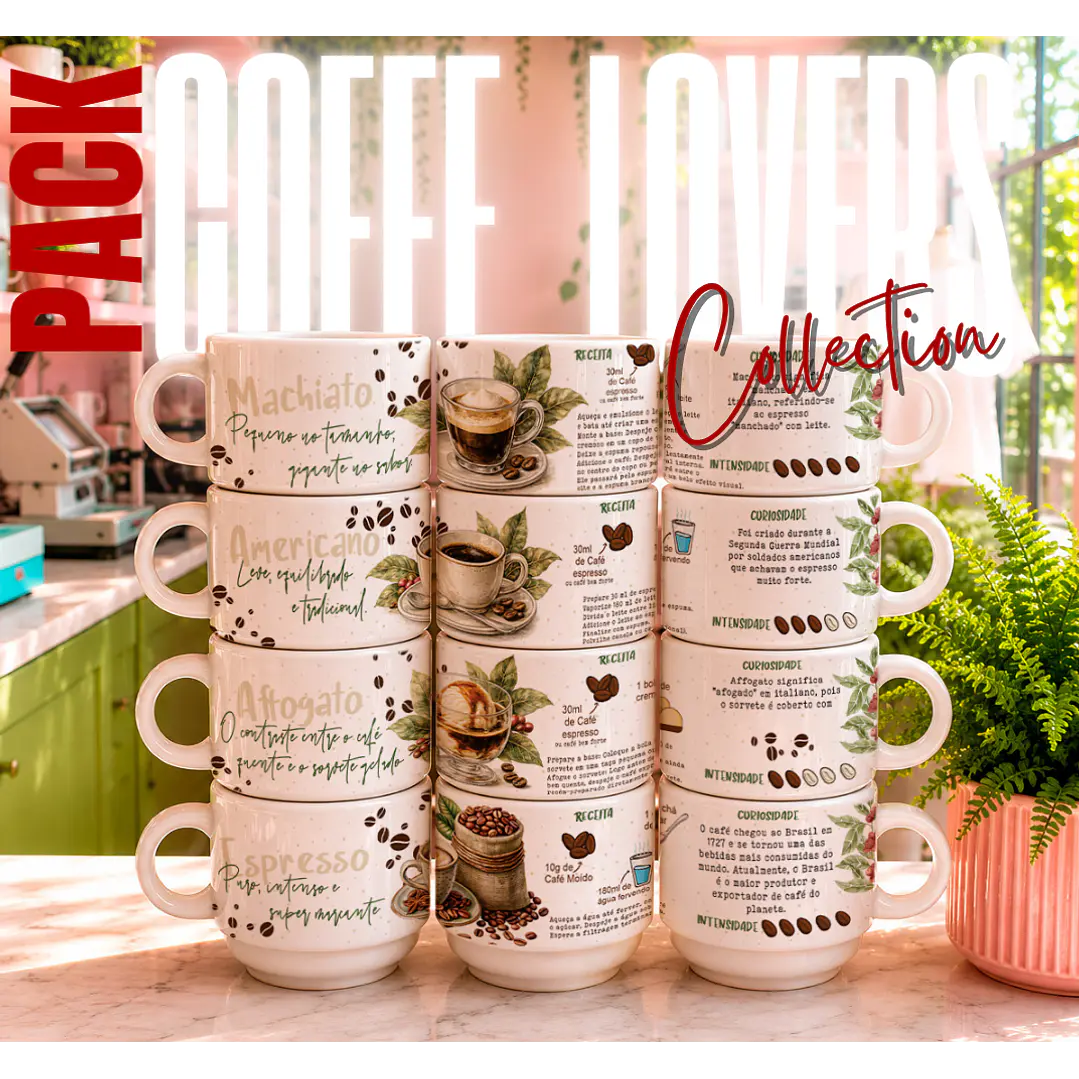 16 Artes para Xícara Coffe Lovers Arquivo Editável  4