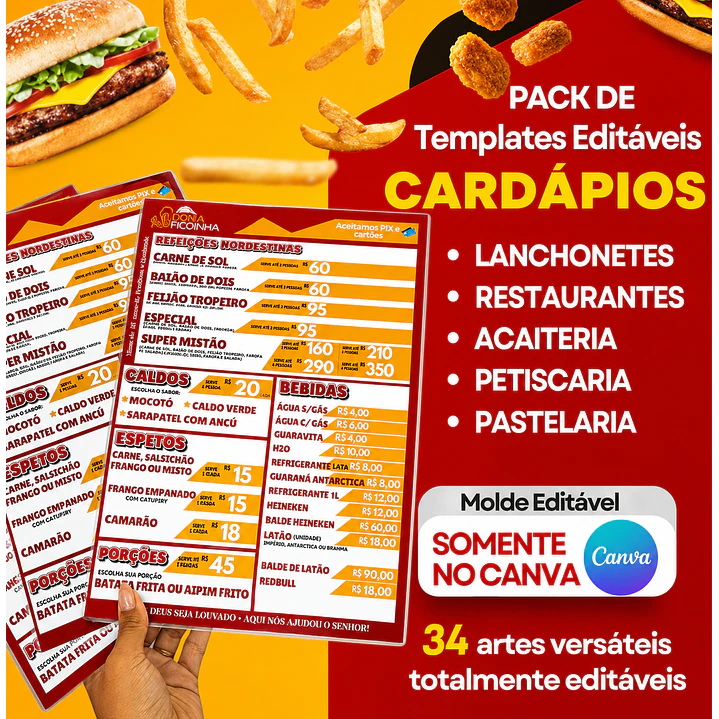 34 Artes para Cardapio Comercio Arquivo Editável em Canva  1