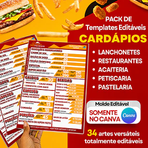 34 Artes para Cardapio Comercio Arquivo Editável em Canva 