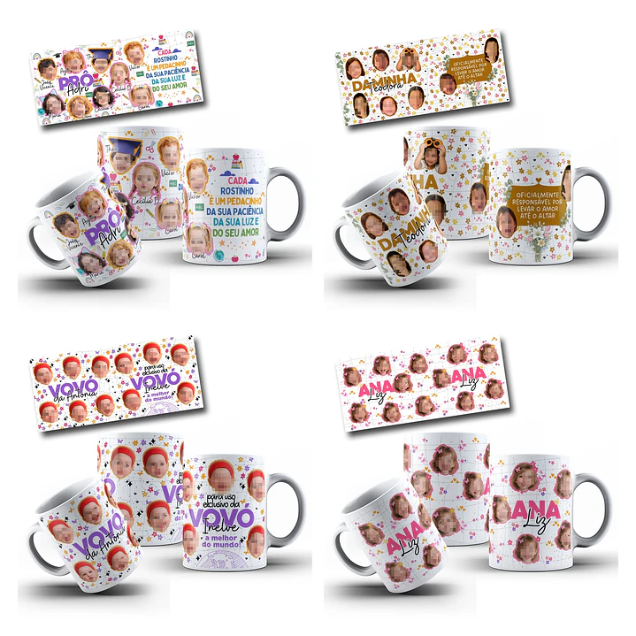 24 Artes Caneca e Xicara Rostinhos Crianças e Pets Arquivo em Canva  2