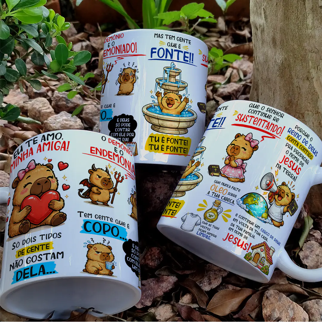 Arte Caneca Capivara Eu te amo, minha amiga! o demônio é o endemoniado!, mas tem gente que é fonte!! Arquivo Png  1