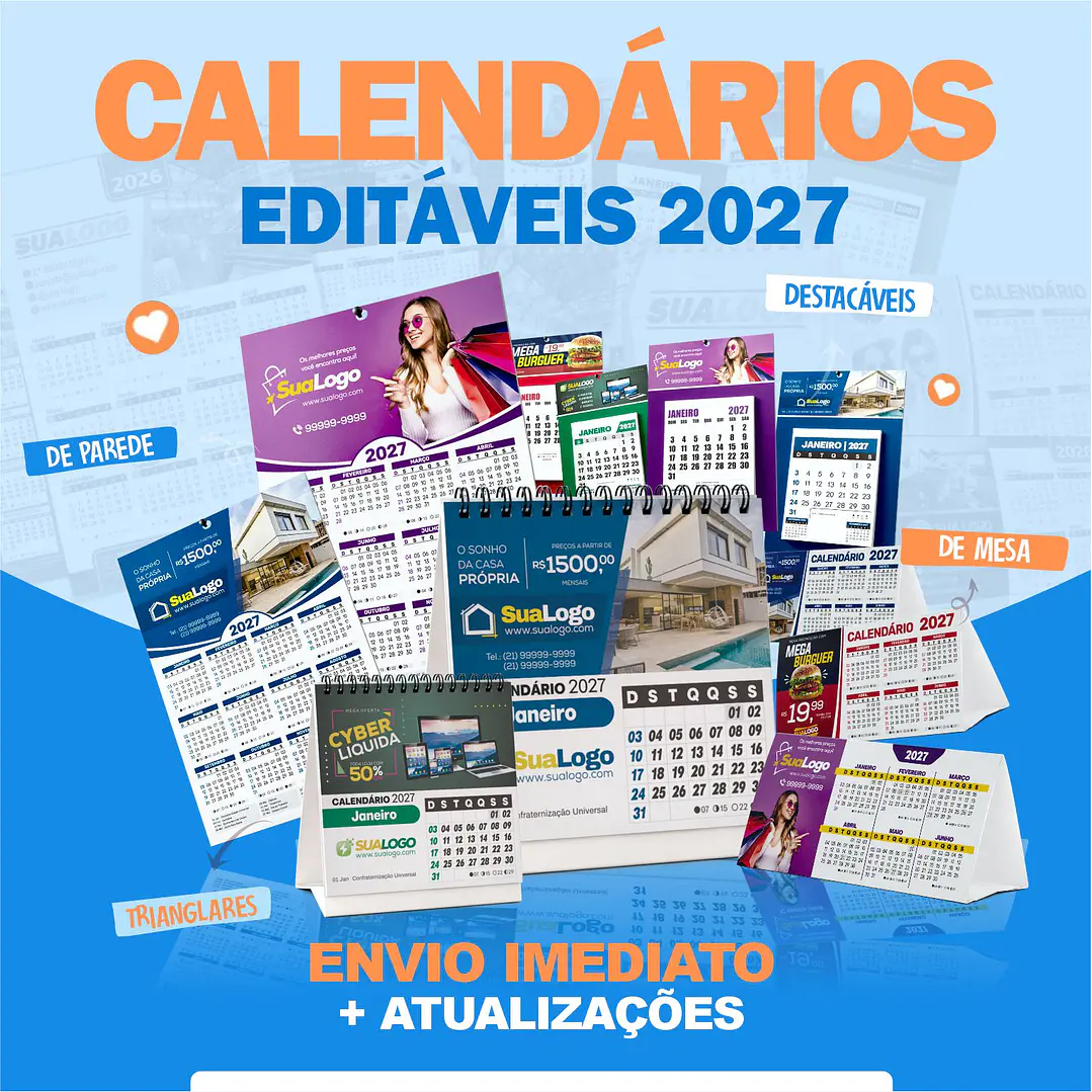 Mega Kit Calendário 2027 Editável Canva Corel PDF PNG 2