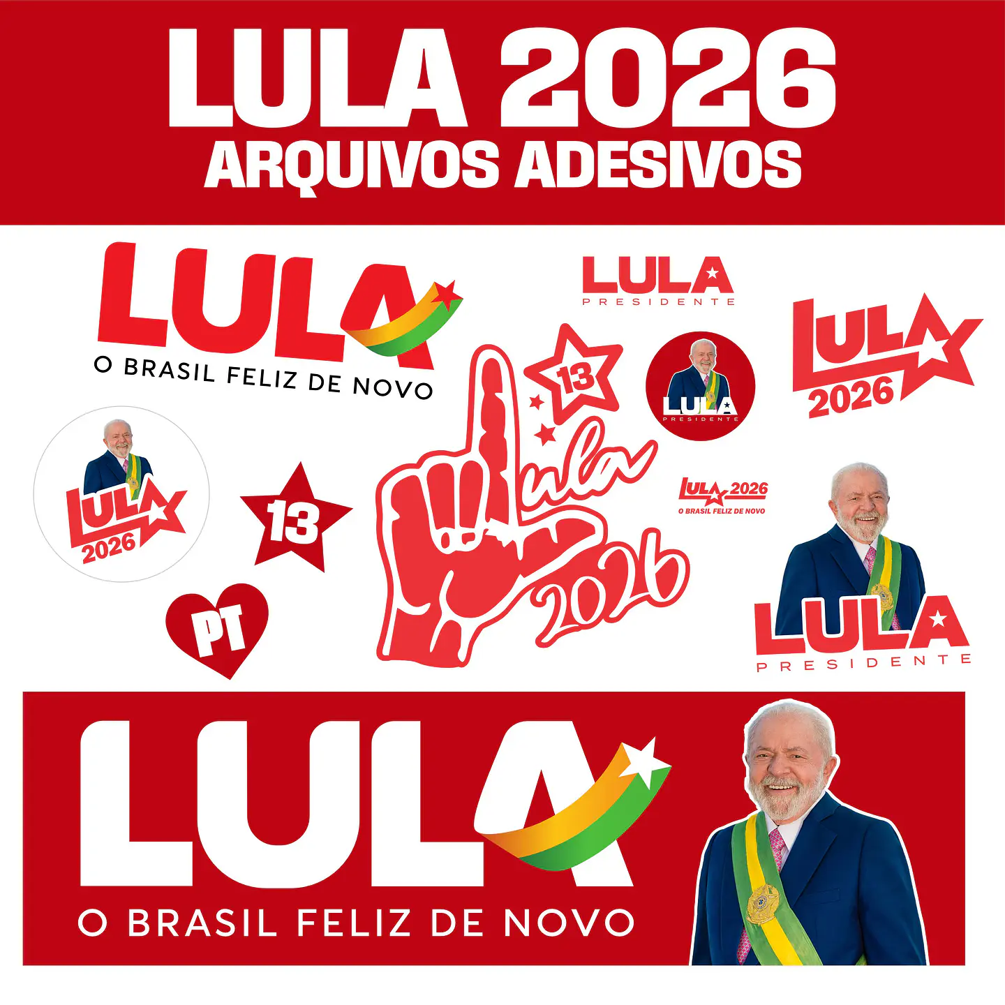 Adesivo Lula 2026 PNG + PDF + Vetor Editável CorelDRAW 2