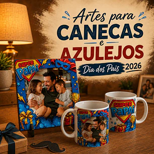 20 Artes para Canecas e  Azulejos MDF Dia dos Pais Arquivo Editável 