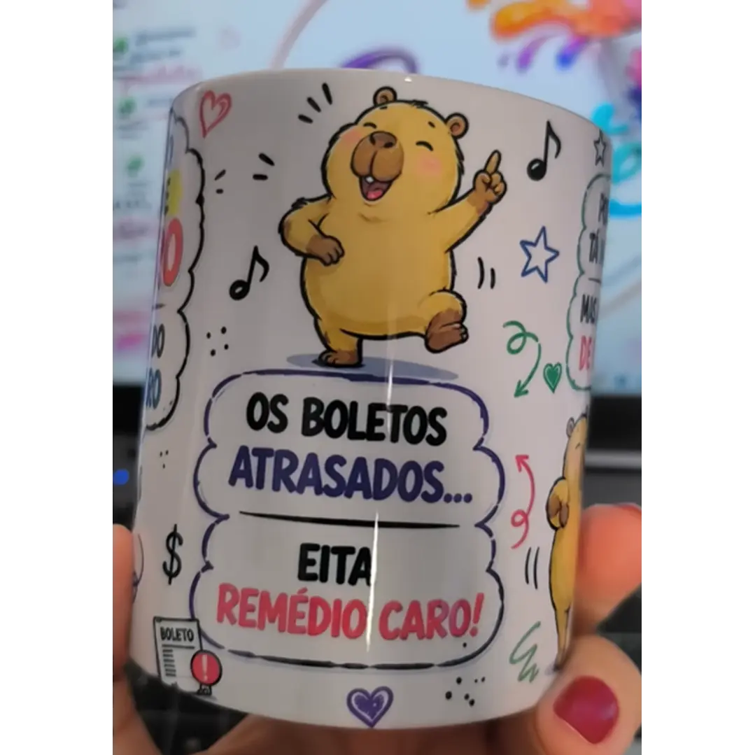 Artes para Caneca Capivara lá vai o bando de magro o bonde do monjaro, os boletos atrasados... em Png  2