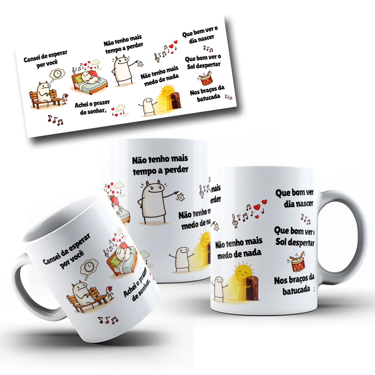 Arte Caneca Flork Cansei de esperar por você, achei o prazer de sonhar, não tenho mais tempo a perder - Musica Arlindo Cruz Arquivo em Jpg 1