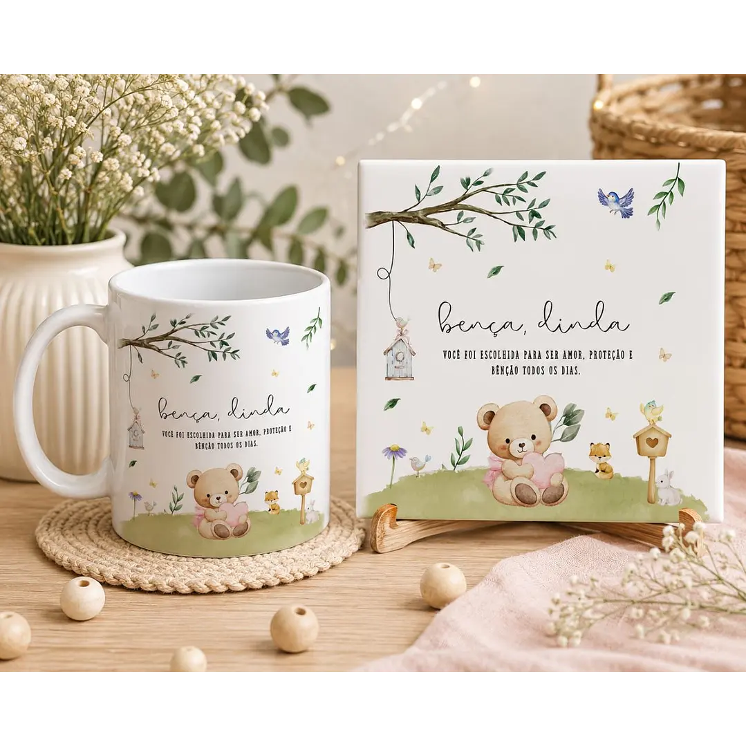 8 Artes para Caneca e Azulejo Dindos Batismo Infantil Aquarela Arquivo Editável 1