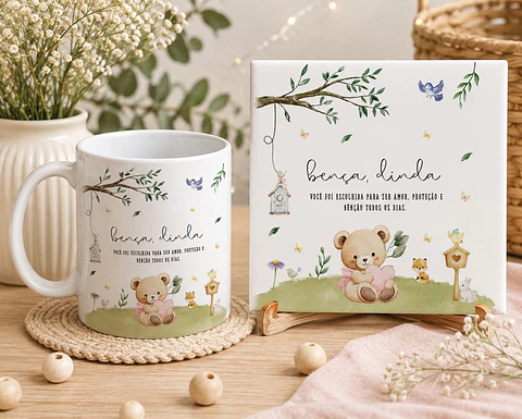 8 Artes para Caneca e Azulejo Dindos Batismo Infantil Aquarela Arquivo Editável
