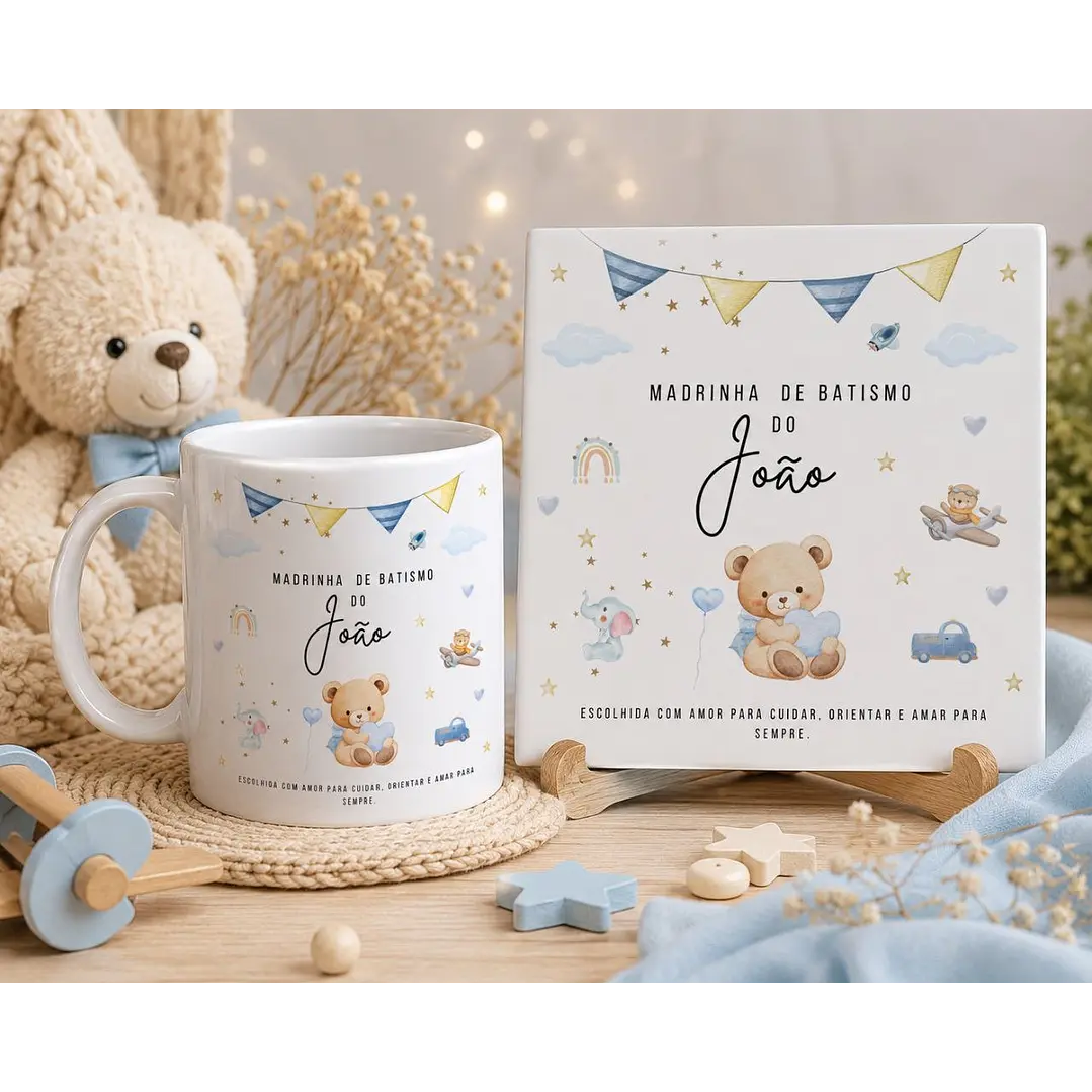 8 Artes para Caneca e Azulejo Dindos Batismo Infantil Aquarela Arquivo Editável 2
